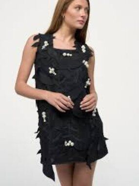 MORANGE Black Cocktail Dress with cut out leaves and pearls - Sz XXL (NWT)